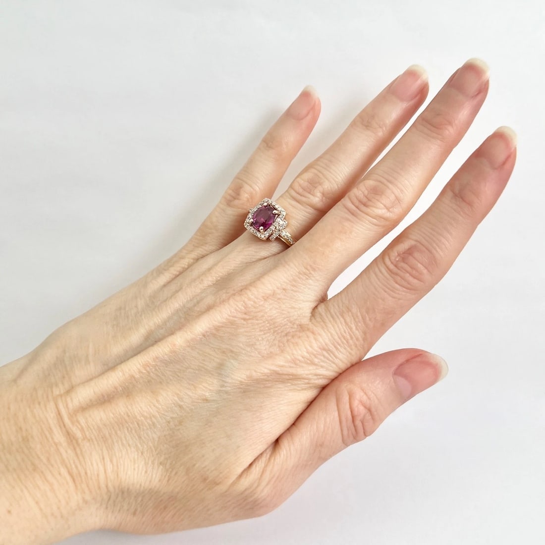 Oval Pink Sapphire Gemstone Diamond Halo Ring 14K Pink Rose Gold 2.08 CTW - 3