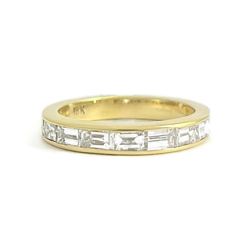 East-West Baguette Diamond Channel-Set Band Ring 18K Yellow Gold, 1.25 CTW: Title: East-West Baguette Diamond Channel-Set Band Ring 18K Yellow Gold, 1.25 CTW Description: East-West Baguette Diamond Channel-Set Band Ring 18K Yellow Gold, 1.25 CTW This is a beautiful and