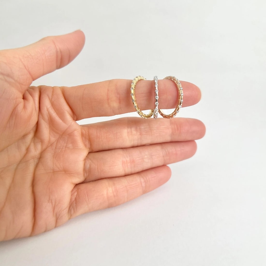Set of 3 Tri-Color Diamond Eternity Band Rings 14K Rose White Yellow Gold - 2