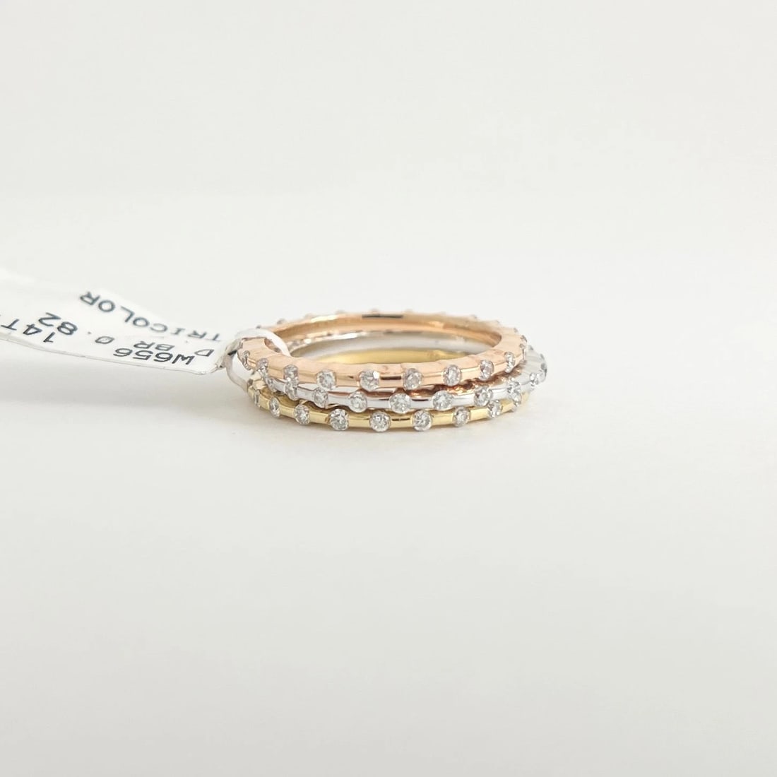Set of 3 Tri-Color Diamond Eternity Band Rings 14K Rose White Yellow Gold - 7