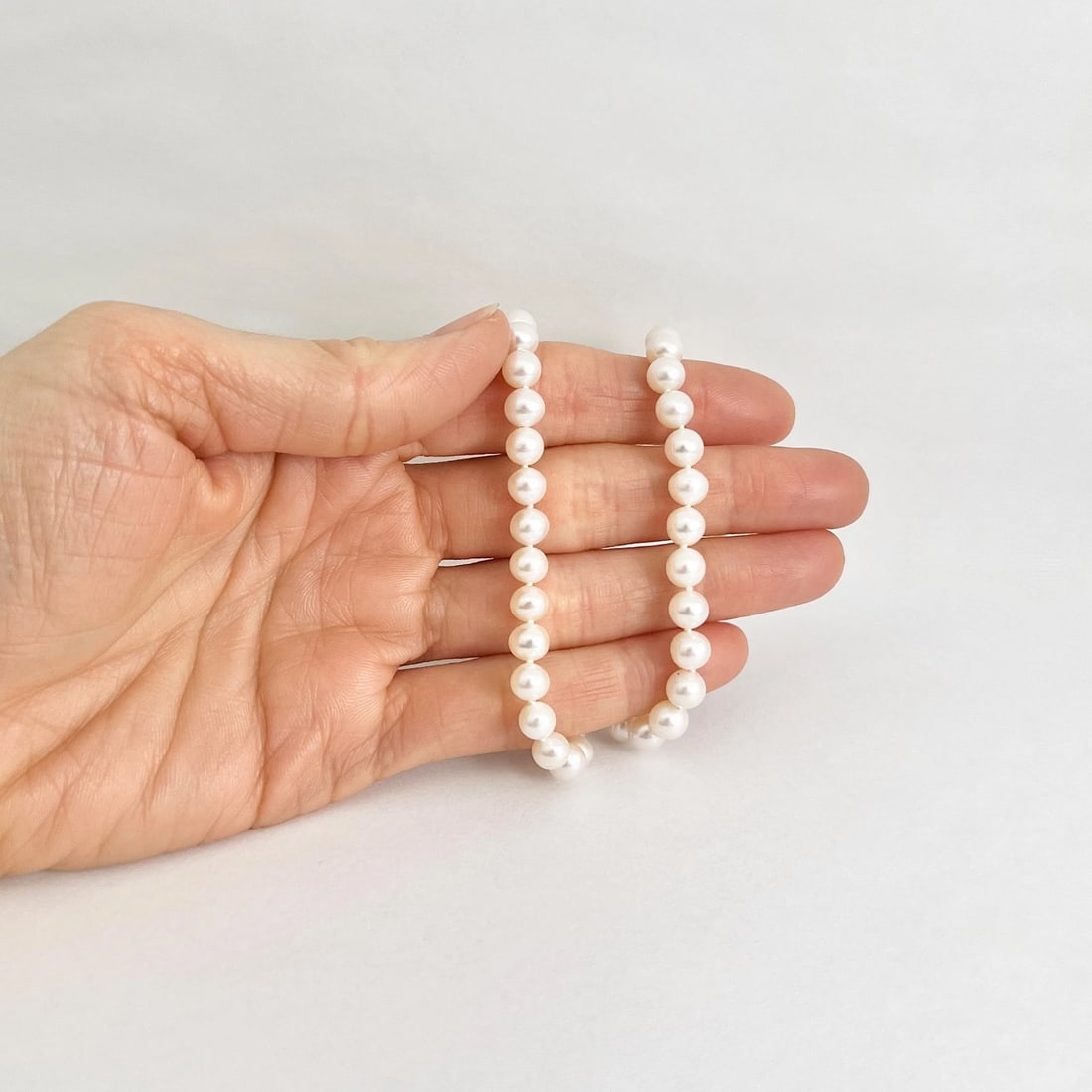 White Japanese Pearl Strand Necklace 14K Yellow Gold Clasp, 16 Inches, 6 mm - 2