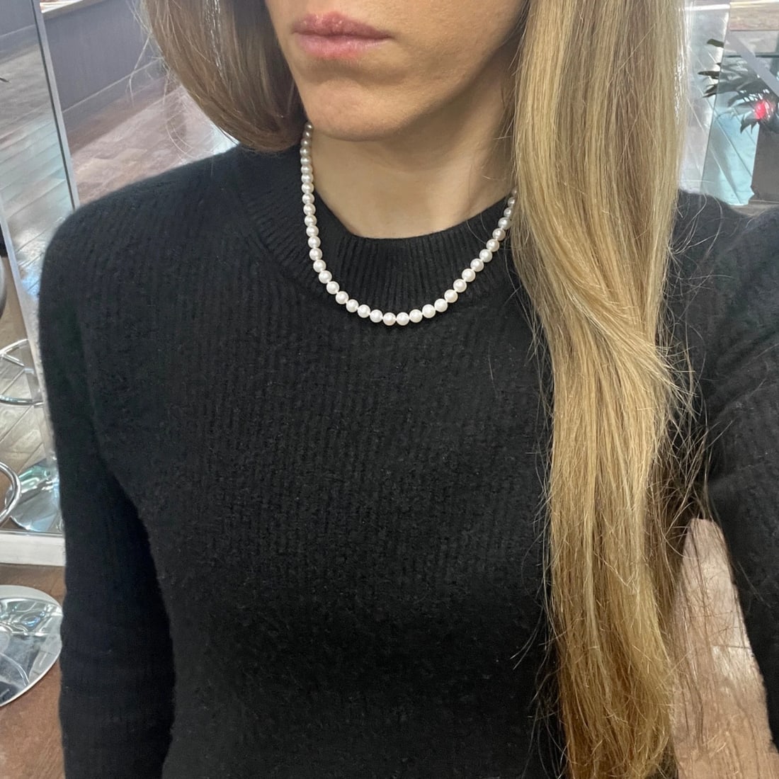 White Japanese Pearl Strand Necklace 14K Yellow Gold Clasp, 16 Inches, 6 mm - 4