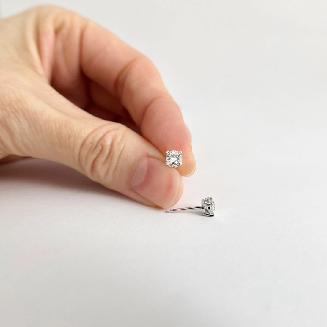 Round Diamond Stud Earrings 14K White Gold 4-Prong Basket, .52 CTW - 3
