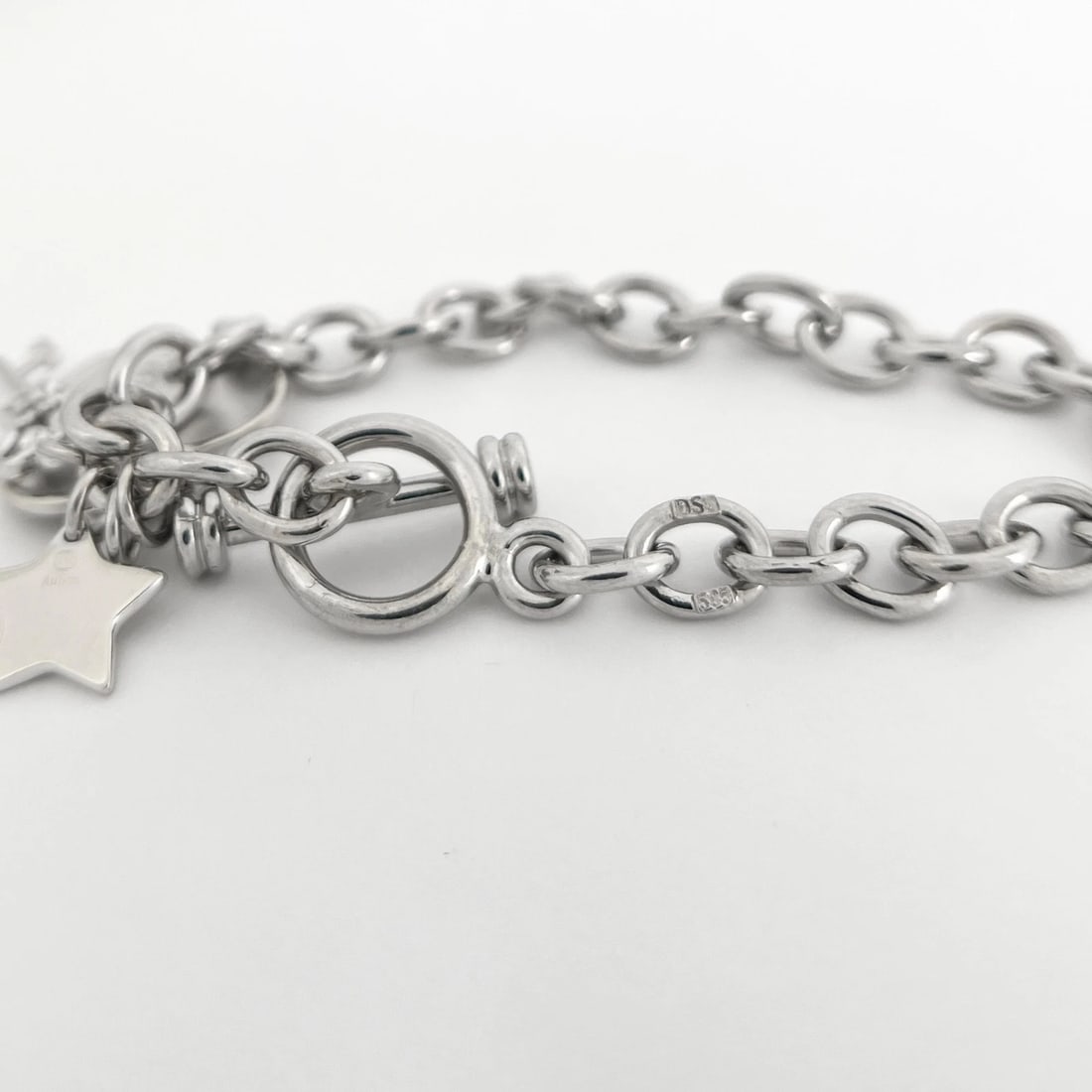 Estate Letter A Diamond Heart Moon Key Charm Bracelet 14K White Gold, 27.24 Gram - 10