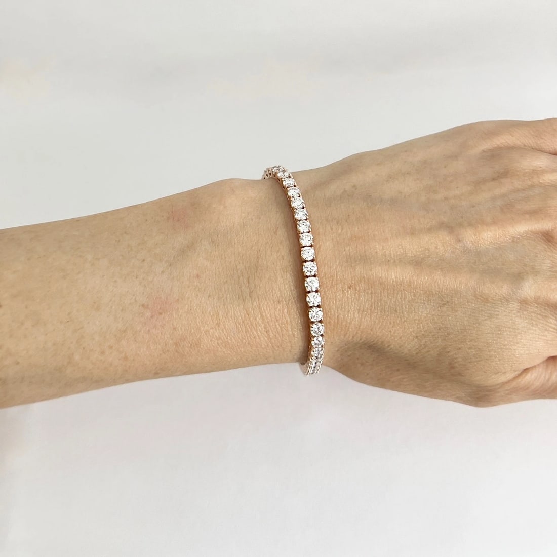 Round Lab-Created Diamond Tennis Bracelet 14K Pink Rose Gold, 7 Inches, 8.06 CTW - 3