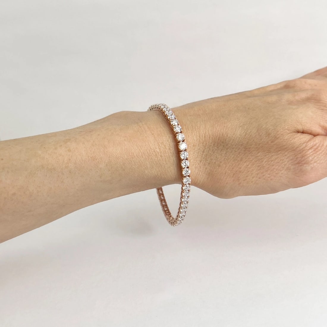 Round Lab-Created Diamond Tennis Bracelet 14K Pink Rose Gold, 7 Inches, 8.06 CTW - 4