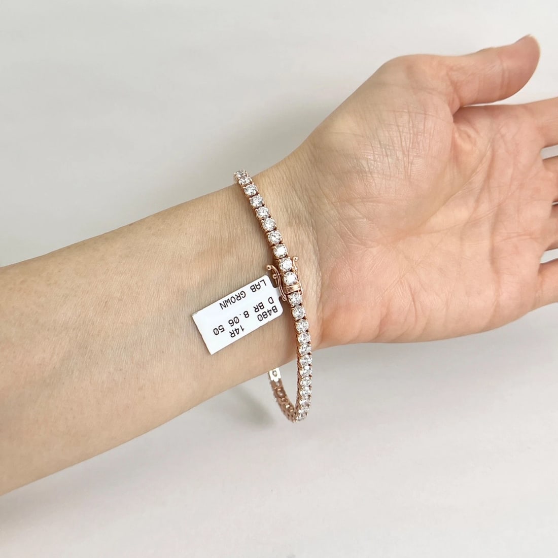 Round Lab-Created Diamond Tennis Bracelet 14K Pink Rose Gold, 7 Inches, 8.06 CTW - 5