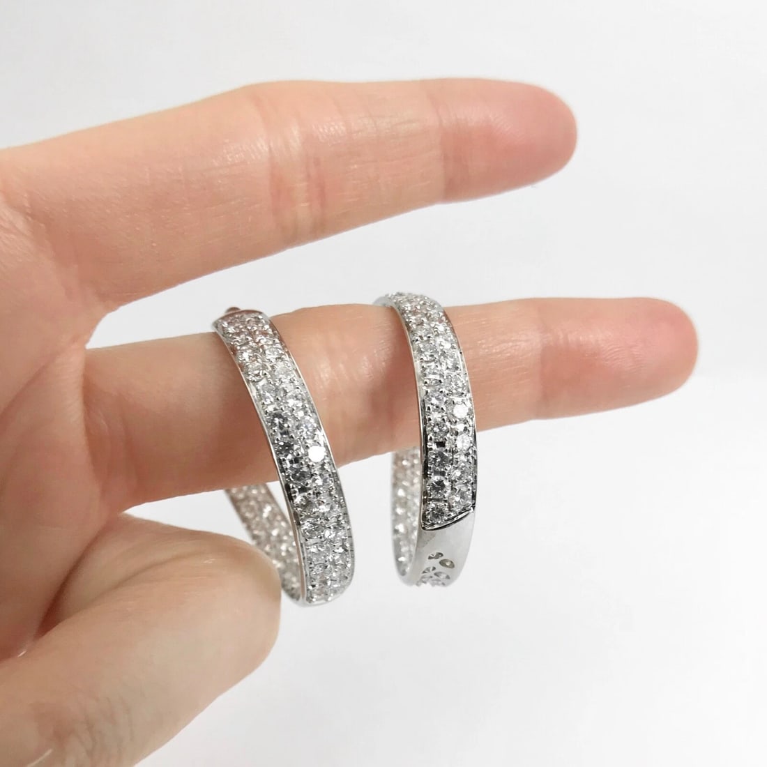Pave Diamond Inside Out Hoop Earrings 18K White Gold, 1.4 Inches, 2.85 CTW - 4