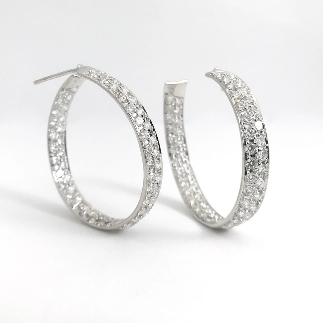 Pave Diamond Inside Out Hoop Earrings 18K White Gold, 1.4 Inches, 2.85 CTW - 5