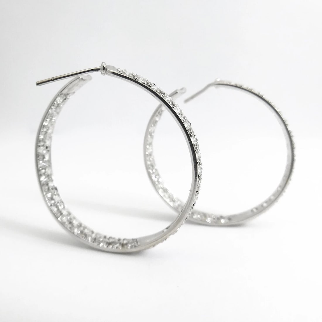 Pave Diamond Inside Out Hoop Earrings 18K White Gold, 1.4 Inches, 2.85 CTW - 6