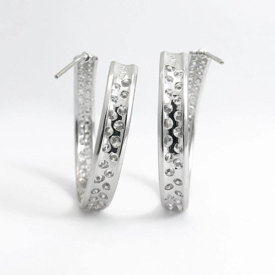 Pave Diamond Inside Out Hoop Earrings 18K White Gold, 1.4 Inches, 2.85 CTW - 7
