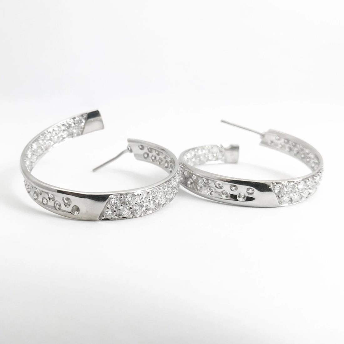 Pave Diamond Inside Out Hoop Earrings 18K White Gold, 1.4 Inches, 2.85 CTW - 8