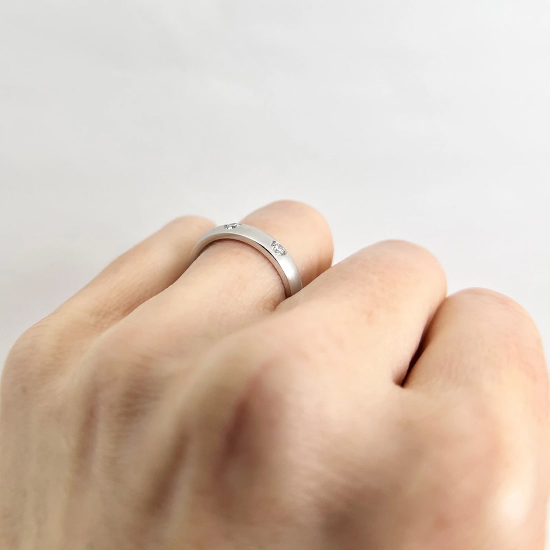 3-Stone Burnished Diamond Satin Statement Band Ring 14K White Gold, .26 CTW - 4