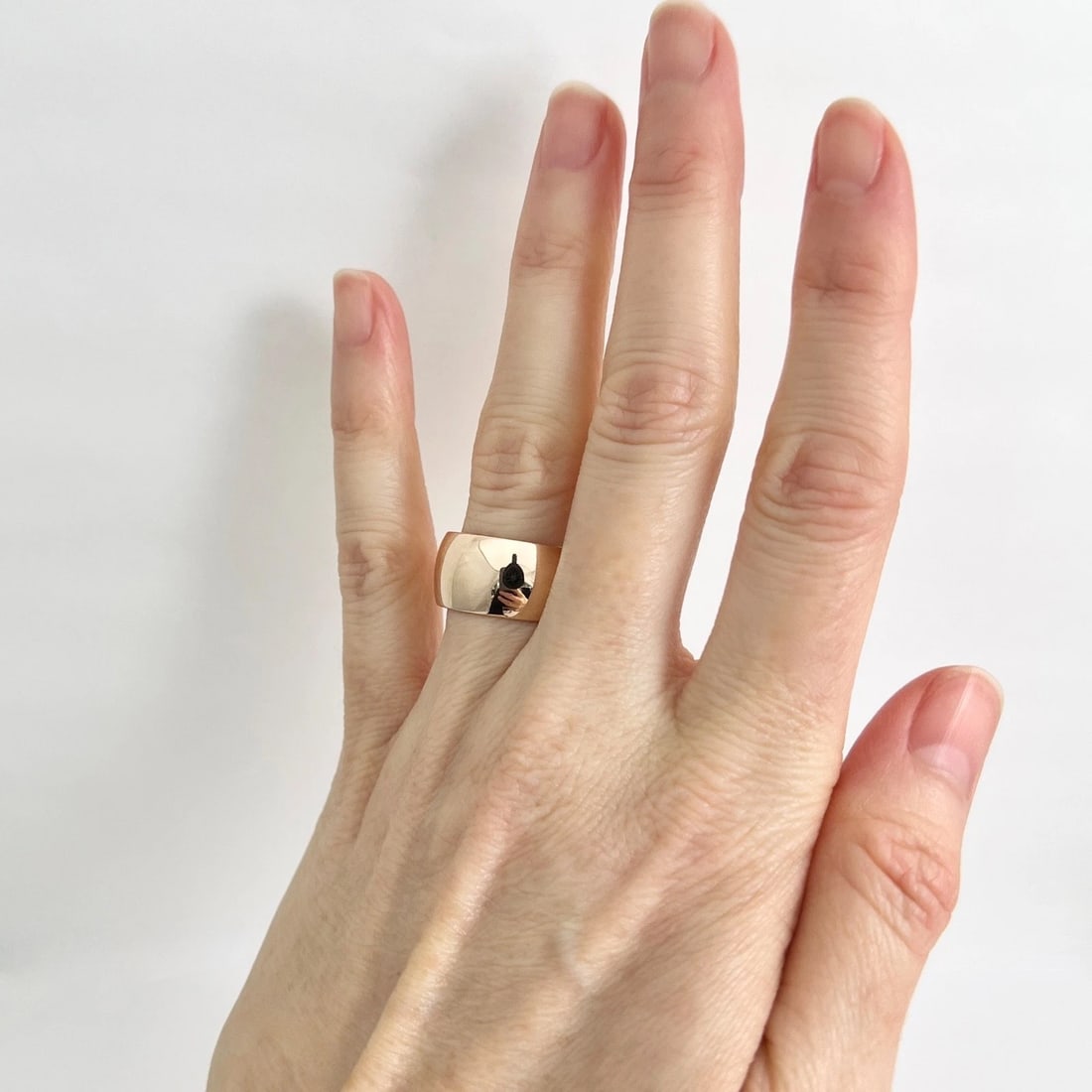 Wide Plain Statement Band Ring 14K Pink Rose Gold, Size 7.5, 10 mm - 2