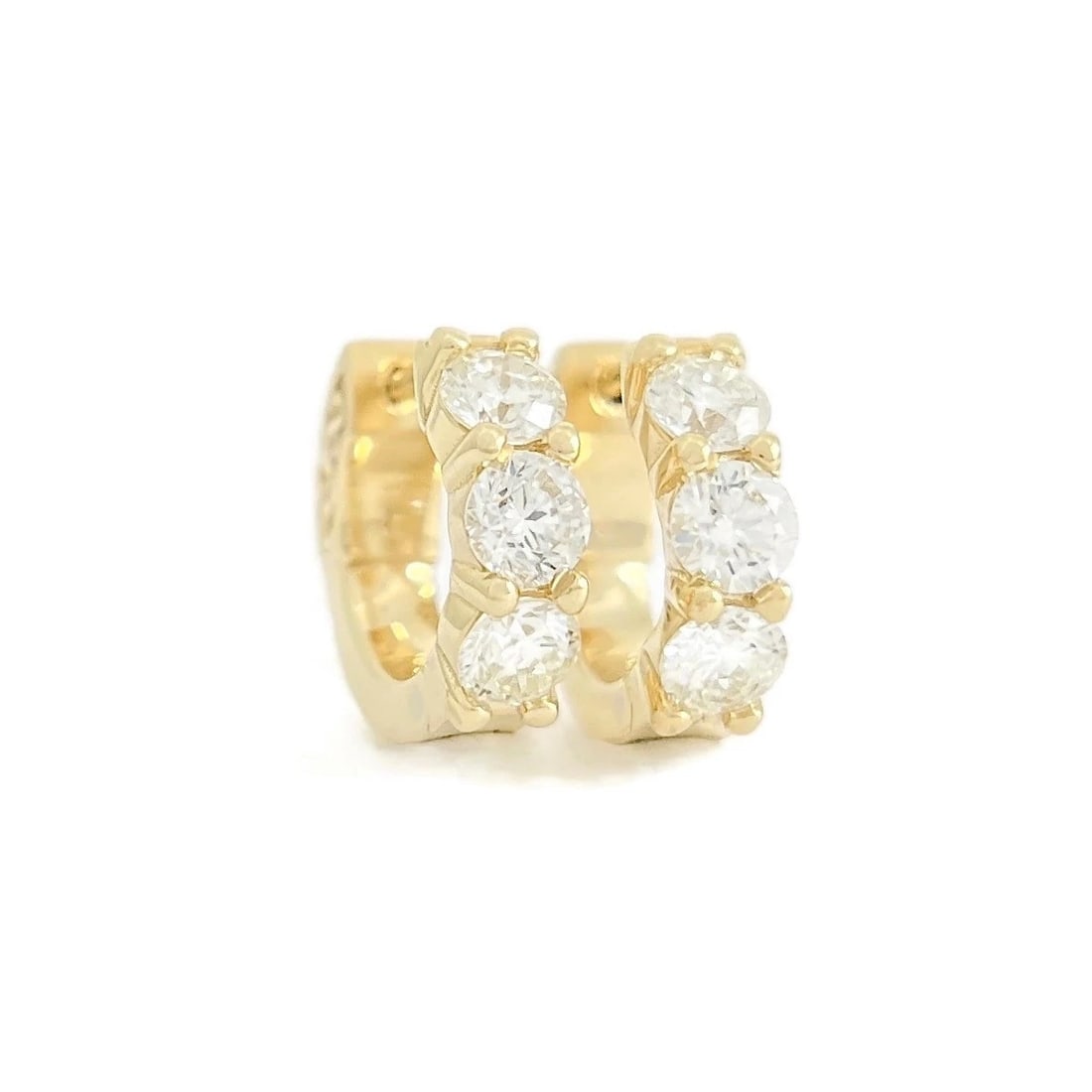 Round Diamond Small Hoop Huggie Earrings 14K Yellow Gold, 1.65 CTW (1 of 4)