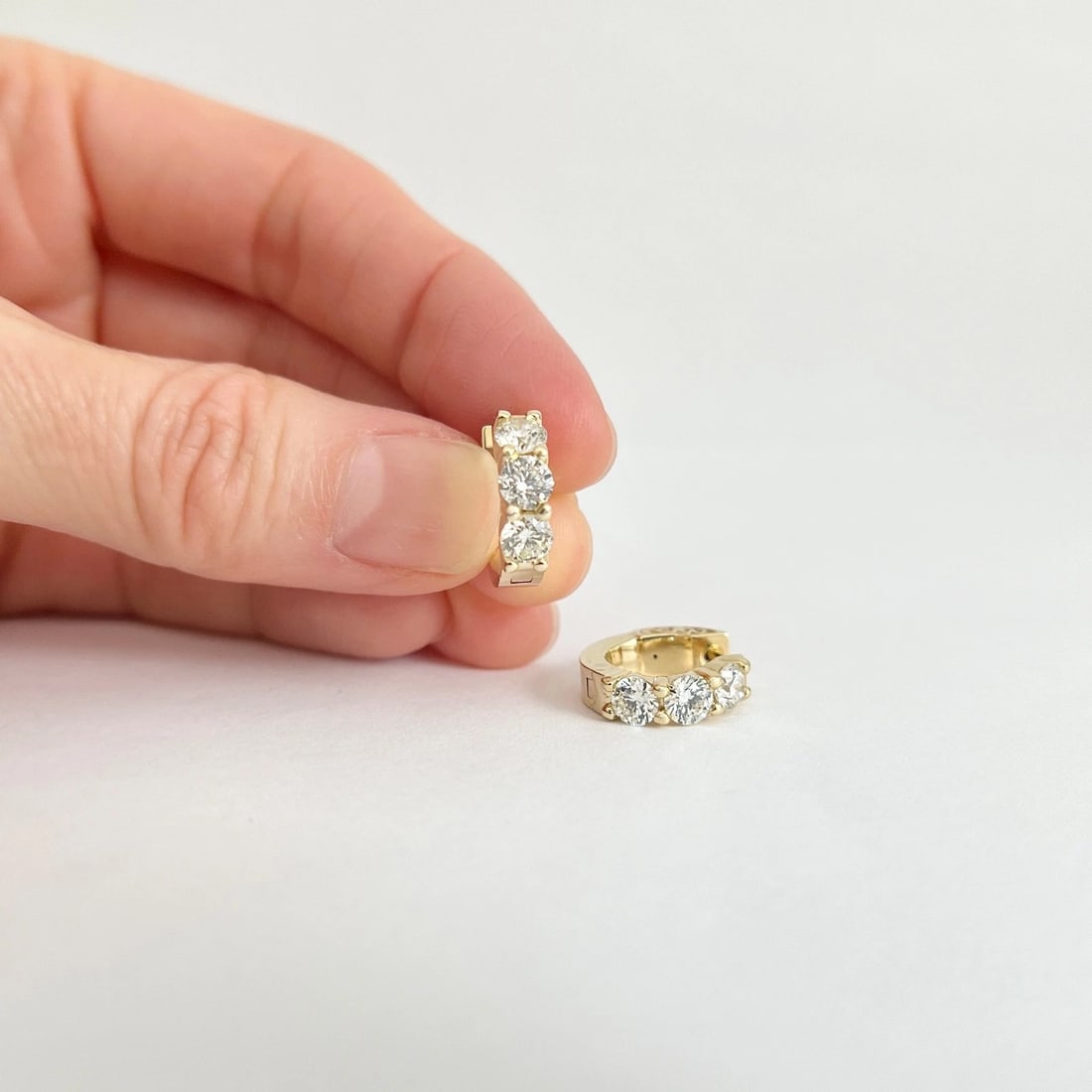 Round Diamond Small Hoop Huggie Earrings 14K Yellow Gold, 1.65 CTW - 3