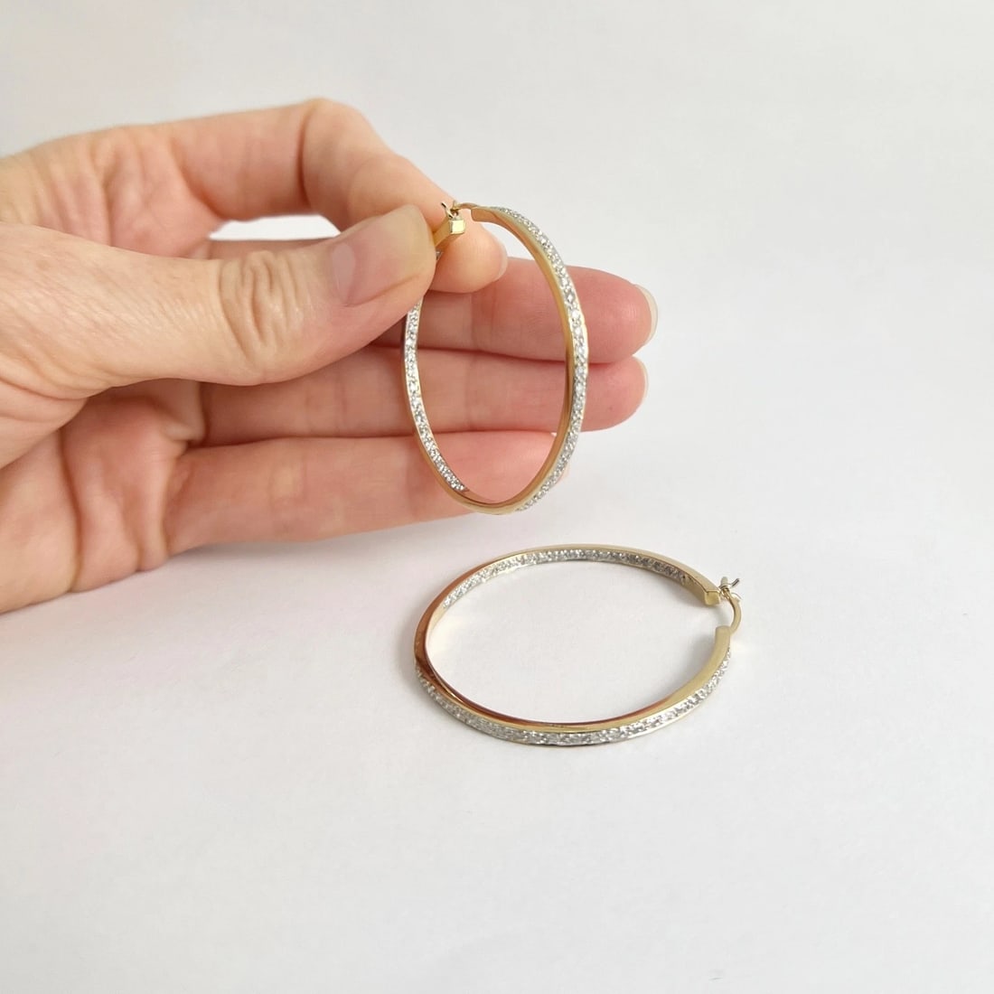 Large Diamond Inside-Out Hoop Earrings 18K Yellow Gold, 1.5 Inches, .51 CTW - 4