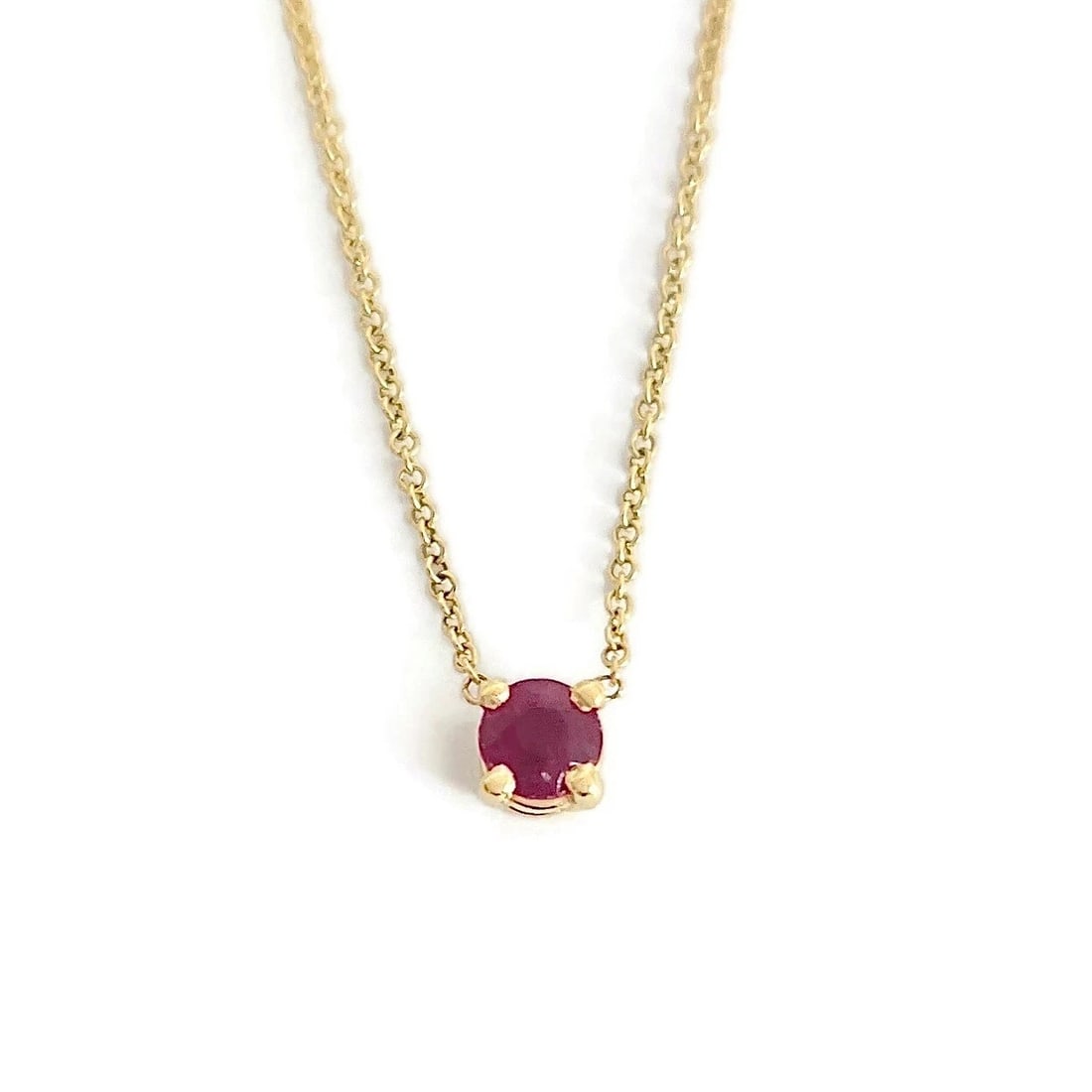 Round Solitaire Ruby Gemstone Pendant Necklace 14K Yellow Gold, .42 CT (1 of 5)