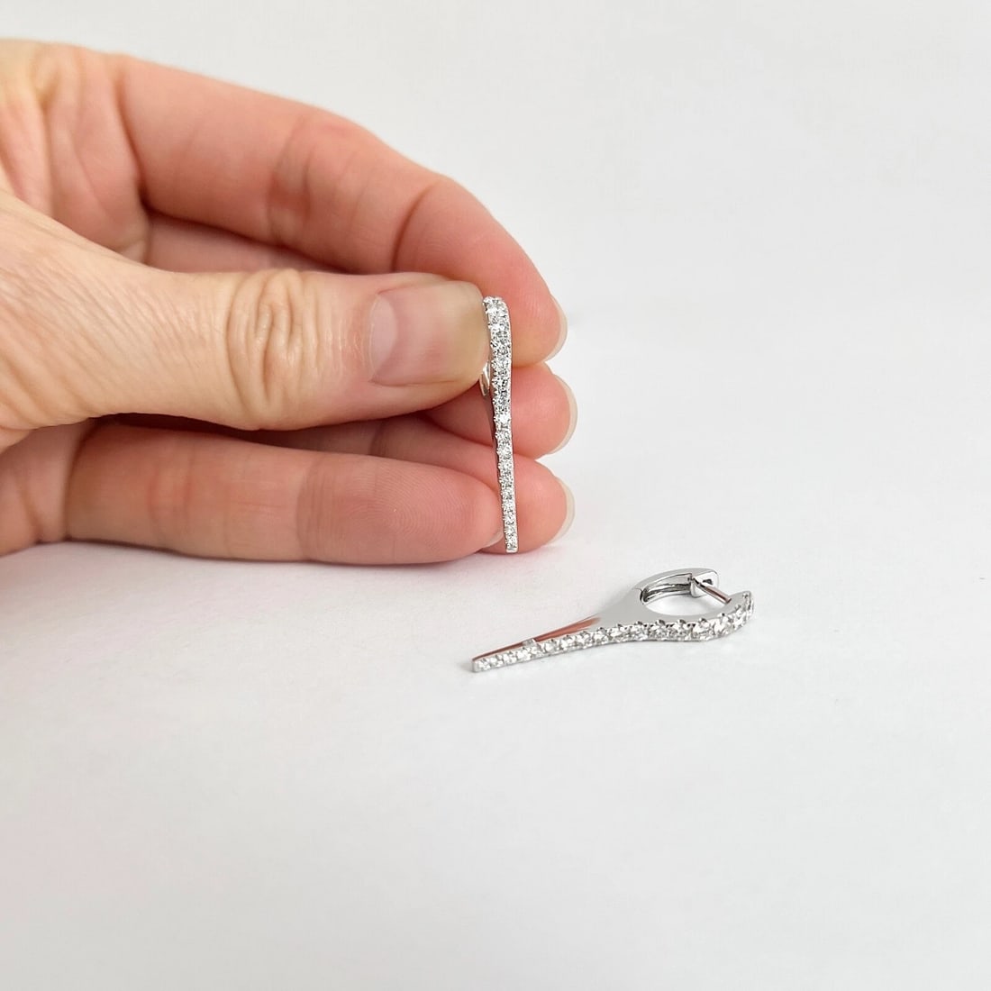 Diamond Dagger Pointed Spike Drop Earrings 14K White Gold, .65 CTW - 2
