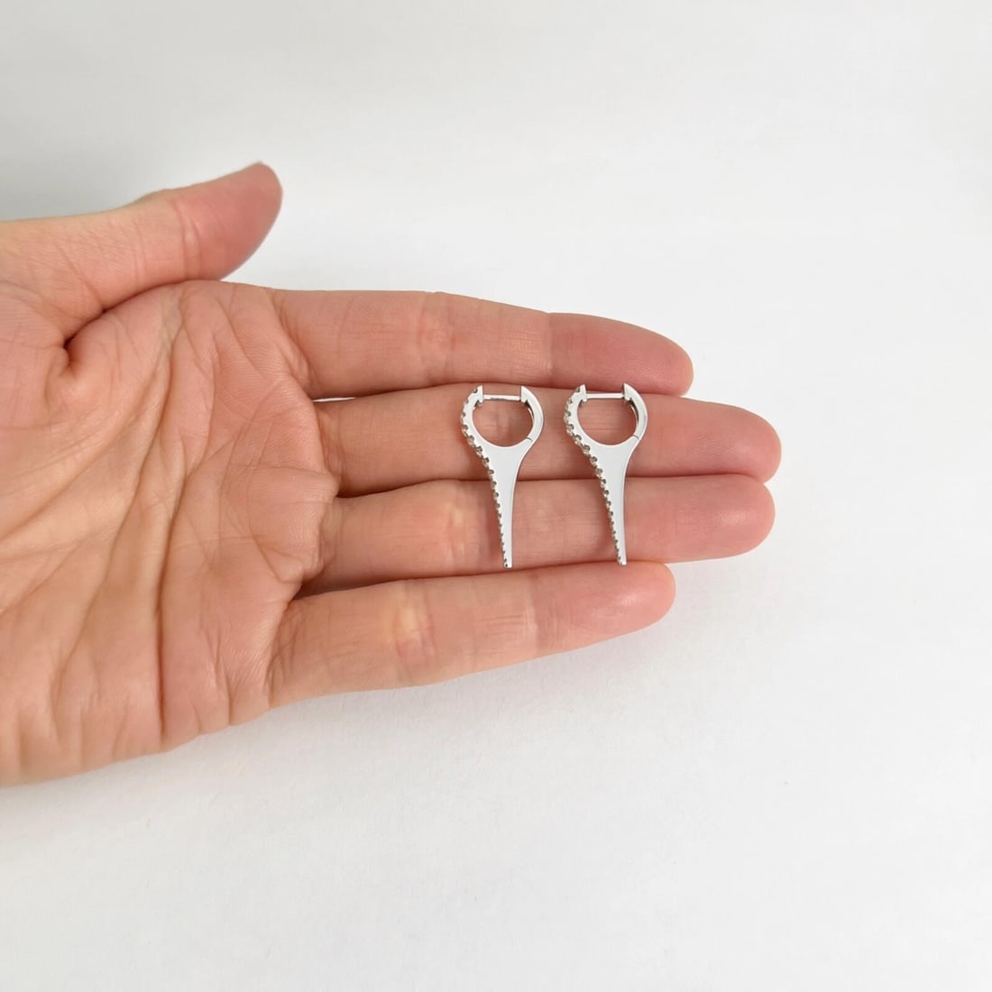 Diamond Dagger Pointed Spike Drop Earrings 14K White Gold, .65 CTW - 5