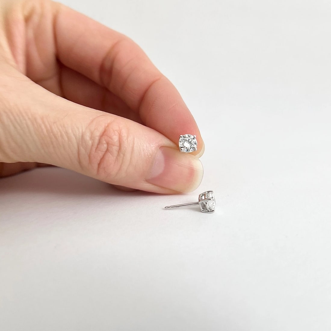 Round Diamond Stud Earrings 14K White Gold 4-Prong Basket .85 CTW - 4