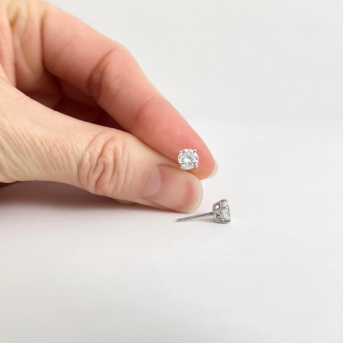 Round Diamond Stud Earrings 14K White Gold 4-Prong Basket 1.01 CTW - 4