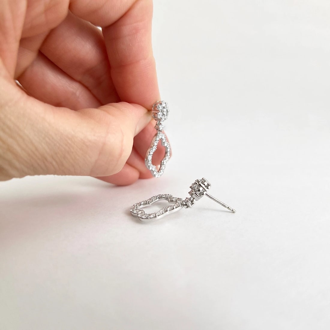 Open Diamond Clover Flower Dangle Drop Earrings 14K White Gold, 3.97 CTW - 5