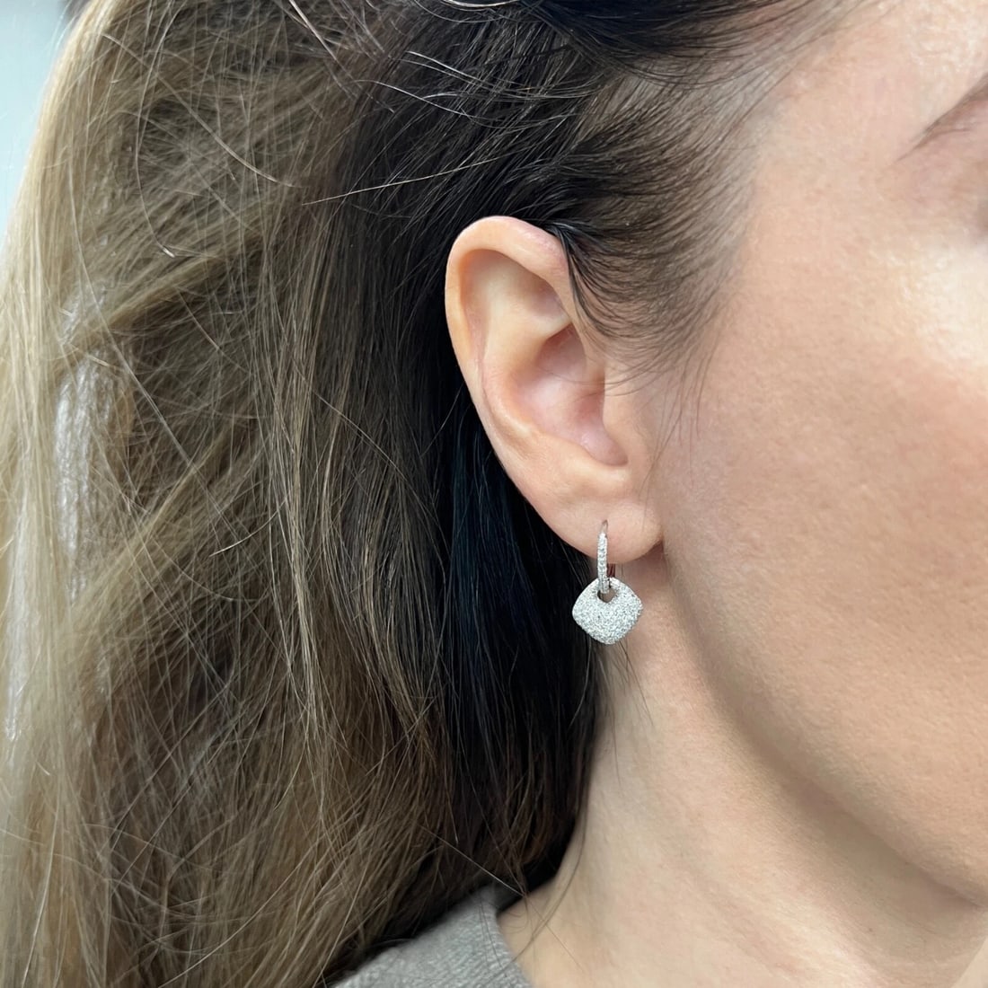 Pave Diamond Tag Dangle Drop Earrings 14K White Gold, .80 CTW - 2