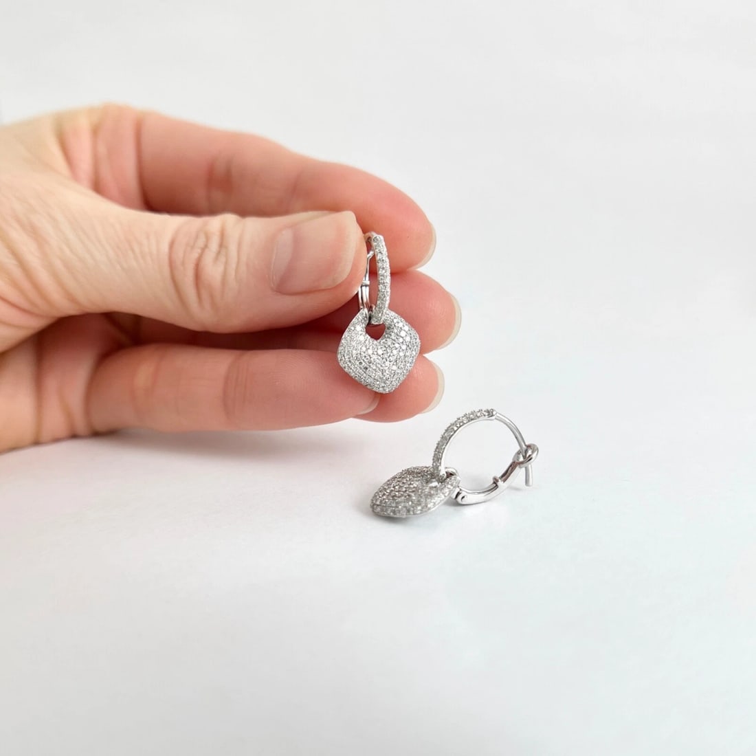 Pave Diamond Tag Dangle Drop Earrings 14K White Gold, .80 CTW - 3