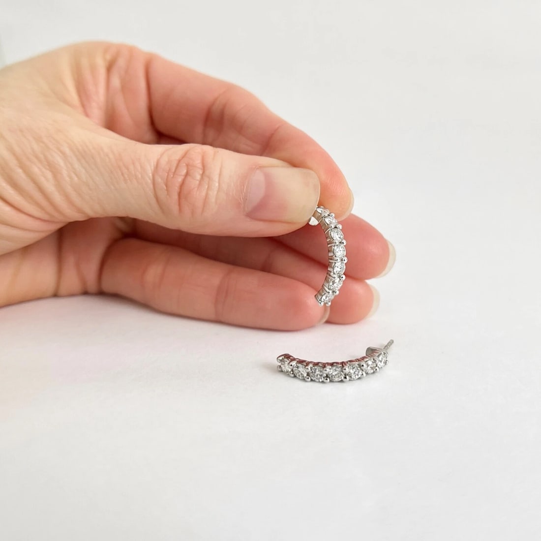 Curved Diamond Half Hoop Drop Earrings 18K White Gold, 1.68 CTW - 4