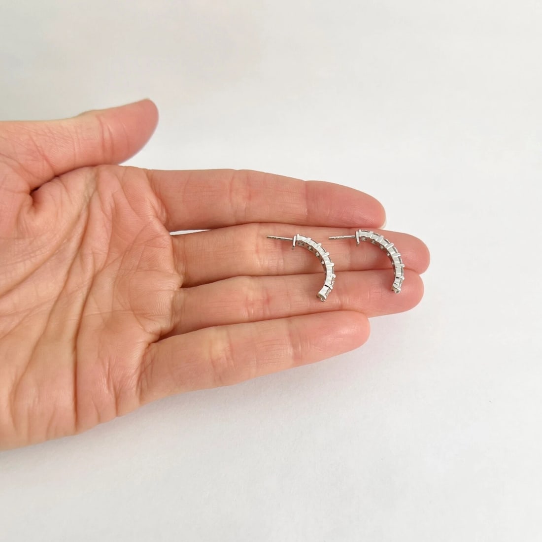 Curved Diamond Half Hoop Drop Earrings 18K White Gold, 1.68 CTW - 5