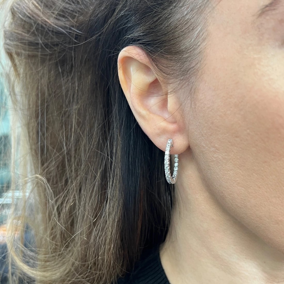Diamond Inside-Out Hoop Earrings 14K White Gold, 1.85 CTW - 2