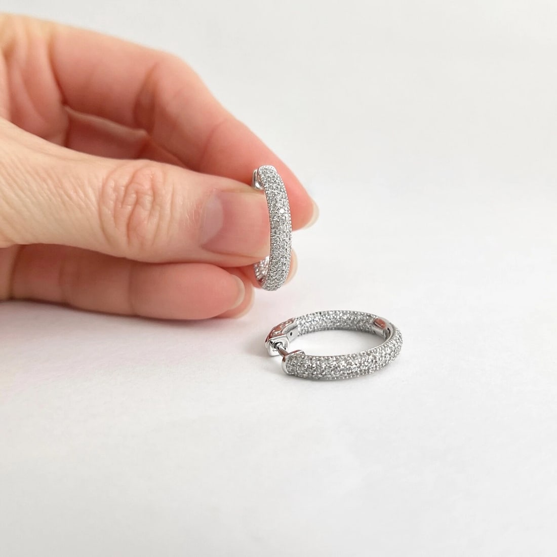 Pave Diamond Inside-Out Hoop Earrings 14K White Gold, 2.04 CTW - 3