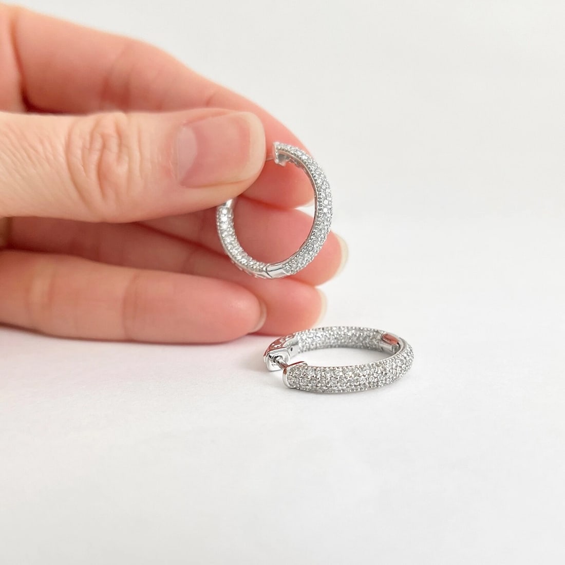 Pave Diamond Inside-Out Hoop Earrings 14K White Gold, 2.04 CTW - 4