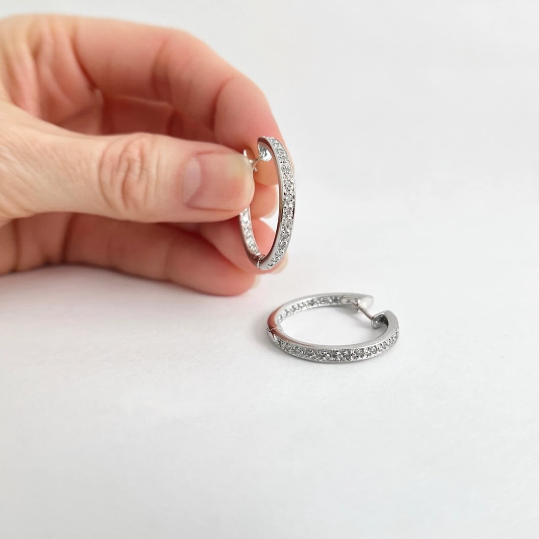Pave Diamond Inside-Out Hoop Earrings 14K White Gold, 1 Inch, .70 CTW - 4