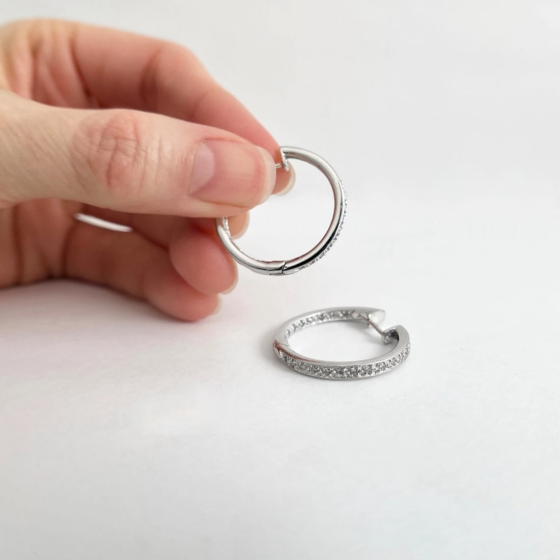 Pave Diamond Inside-Out Hoop Earrings 14K White Gold, 1 Inch, .70 CTW - 5