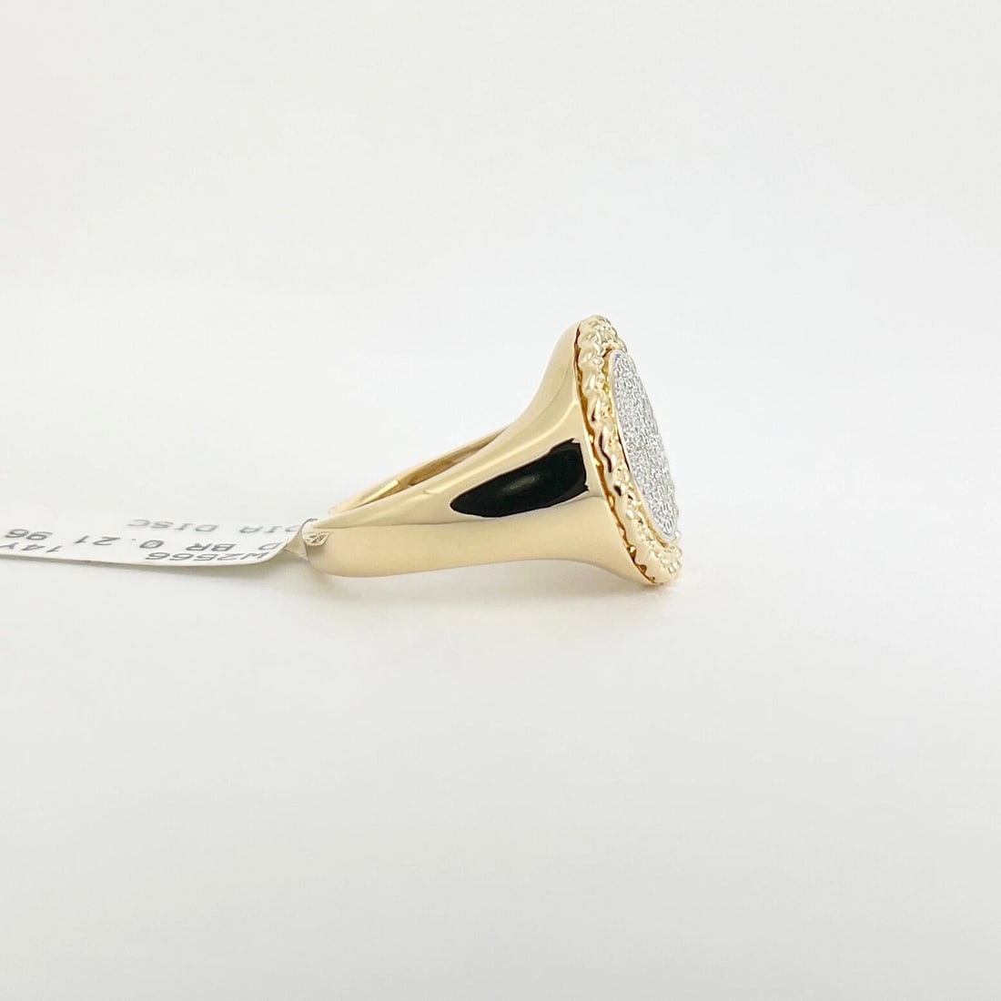 Round Pave Diamond Cuban Chain Link Halo Signet Ring 14K Yellow Gold .21 CTW - 6