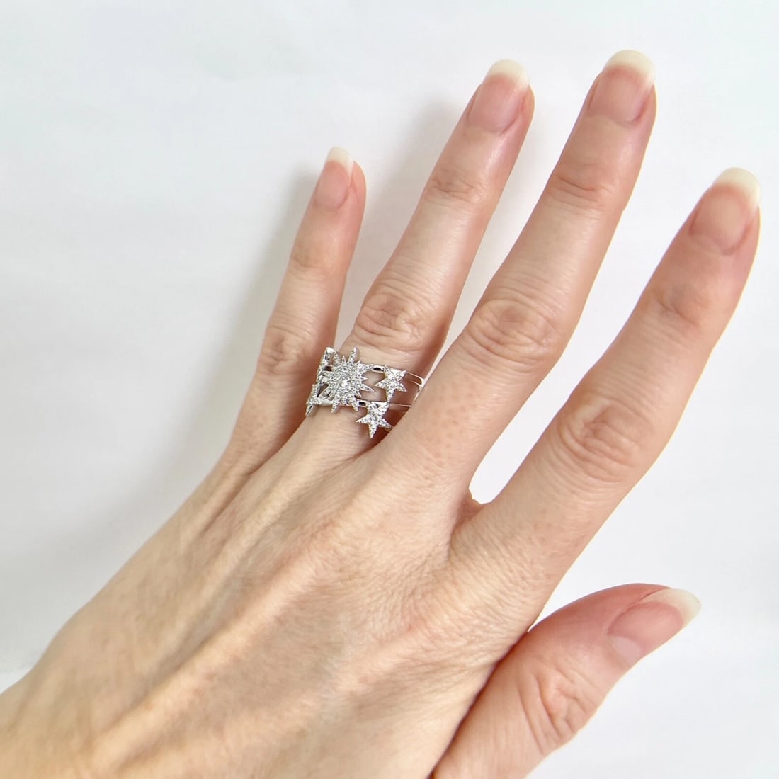 Wide Diamond Star Starburst Statement Ring 14K White Gold .35 CTW - 4