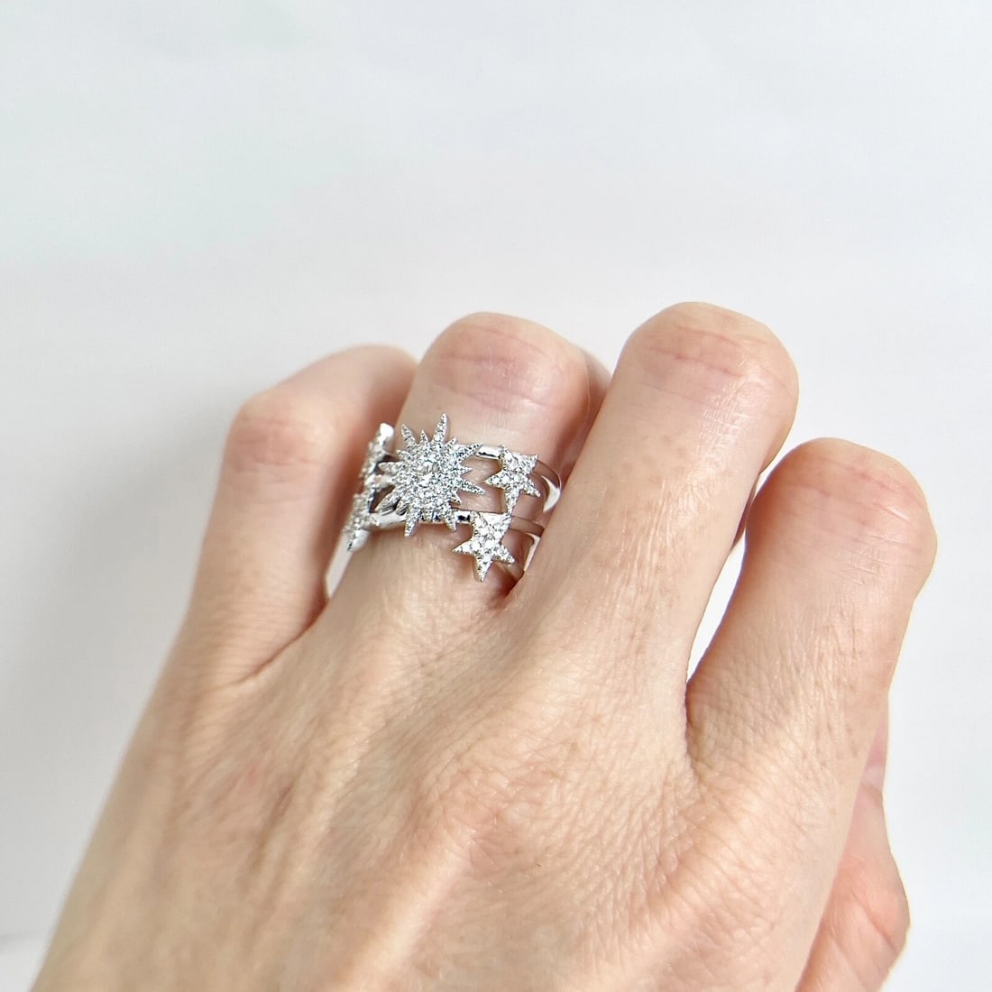 Wide Diamond Star Starburst Statement Ring 14K White Gold .35 CTW - 5