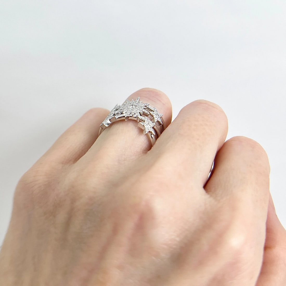 Wide Diamond Star Starburst Statement Ring 14K White Gold .35 CTW - 6