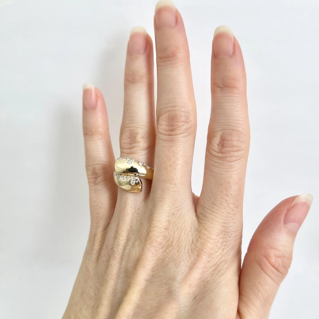 Pave Diamond Wrap Bypass Crossover Statement Ring 14K Yellow Gold .36 CTW - 2