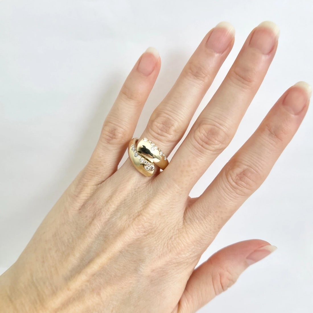 Pave Diamond Wrap Bypass Crossover Statement Ring 14K Yellow Gold .36 CTW - 3