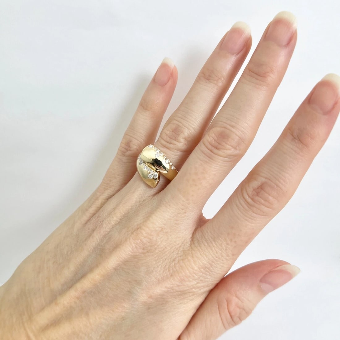 Pave Diamond Wrap Bypass Crossover Statement Ring 14K Yellow Gold .36 CTW - 4