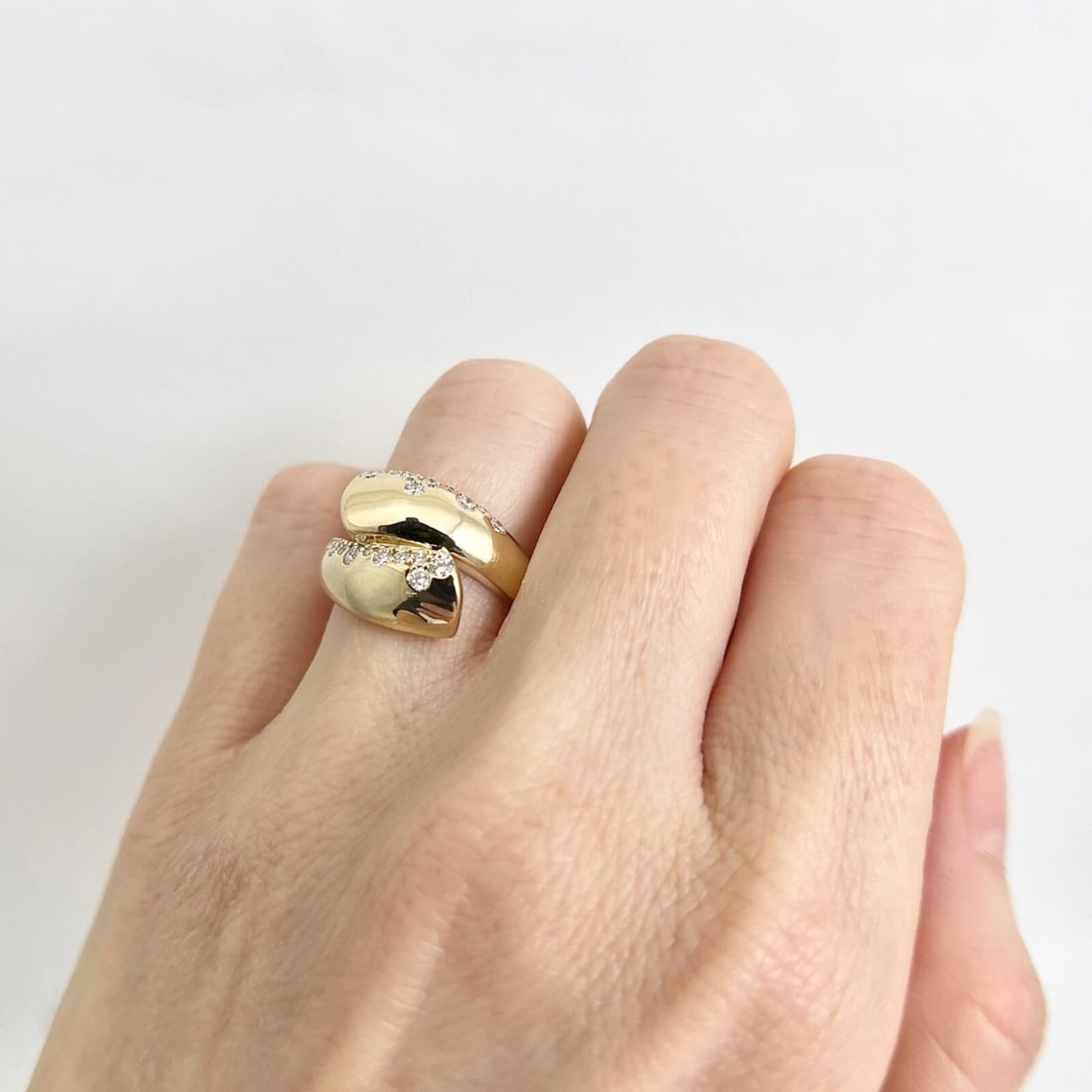 Pave Diamond Wrap Bypass Crossover Statement Ring 14K Yellow Gold .36 CTW - 5