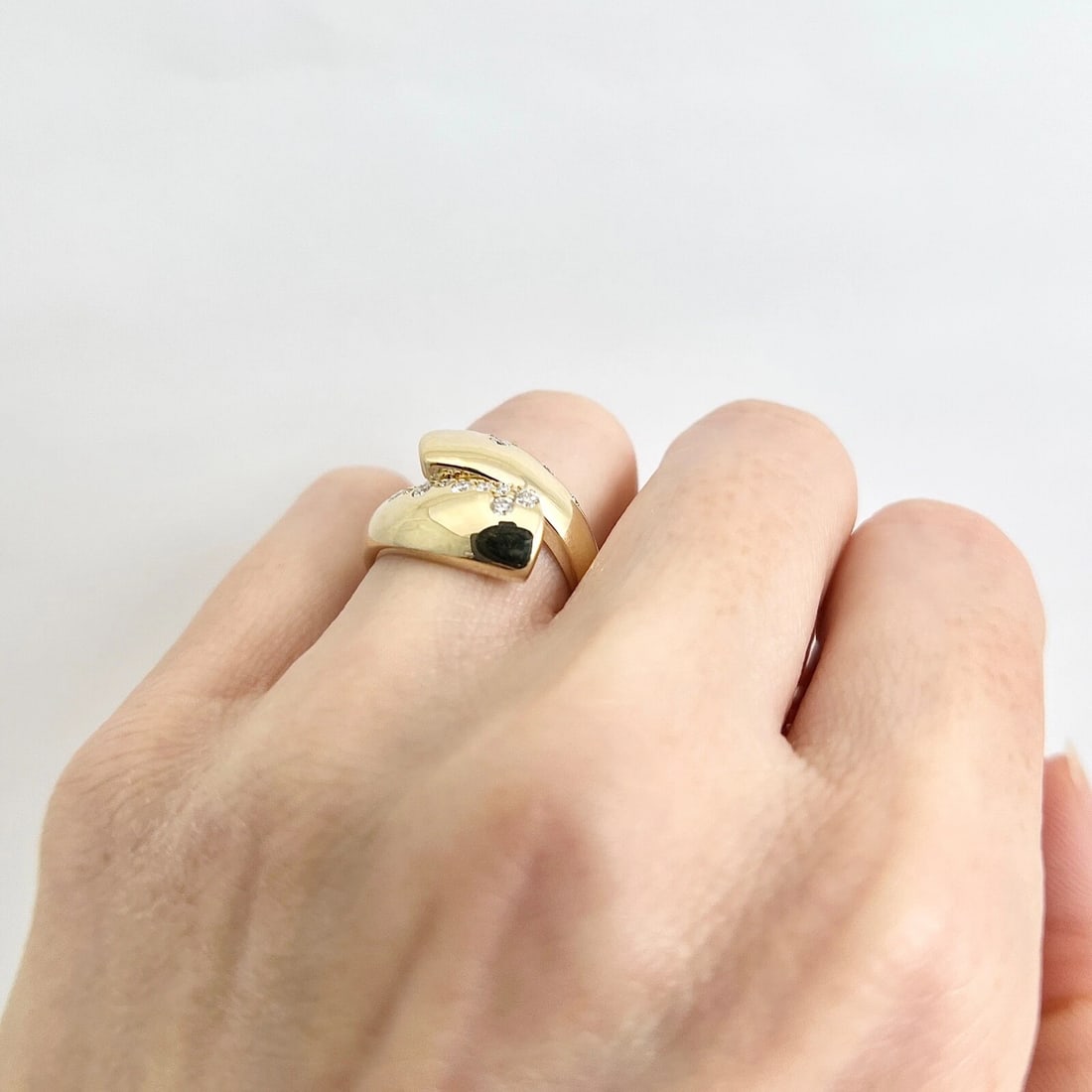 Pave Diamond Wrap Bypass Crossover Statement Ring 14K Yellow Gold .36 CTW - 6