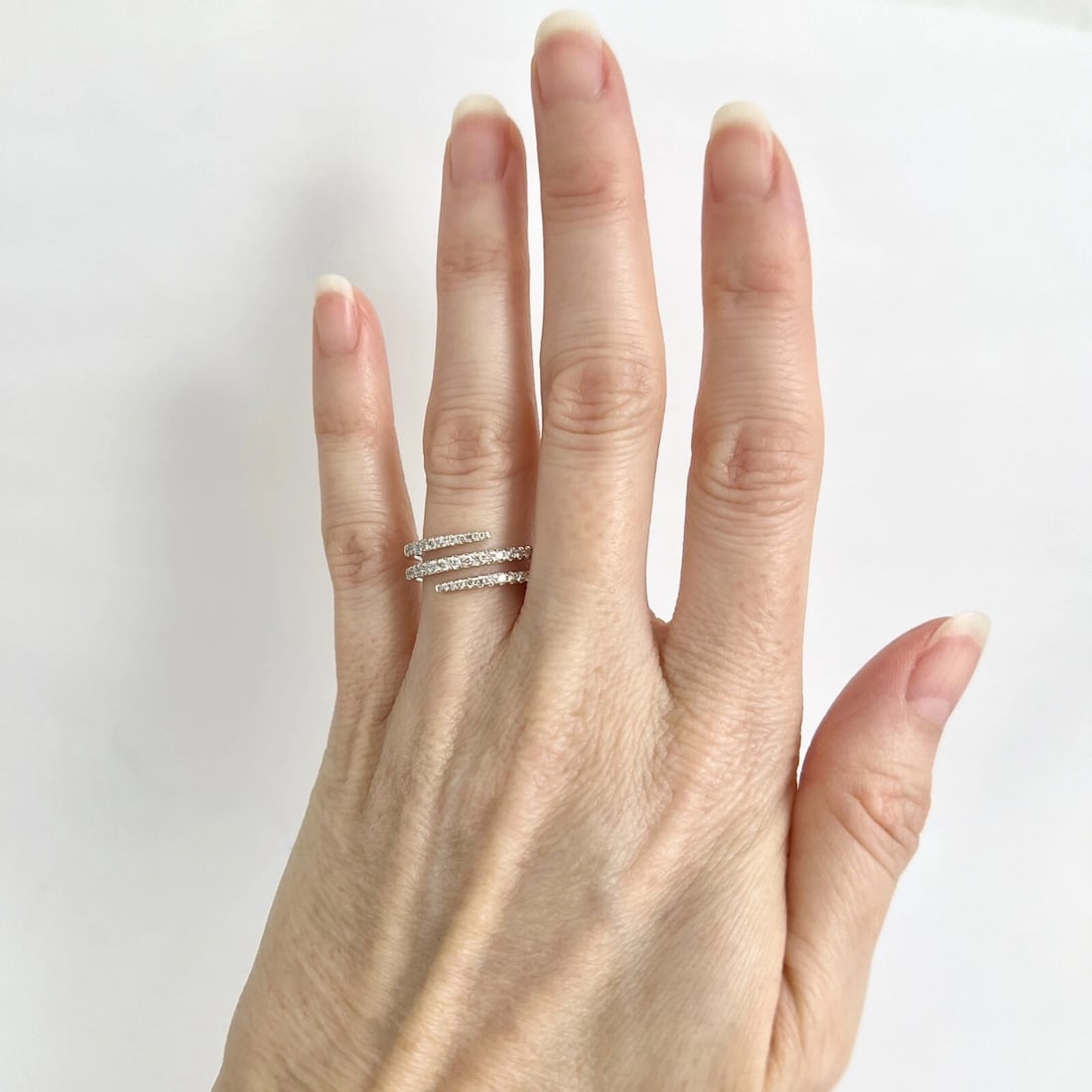 Diamond Spiral Crossover Wrap Bypass Statement Ring 14K White Gold .36 CTW - 2