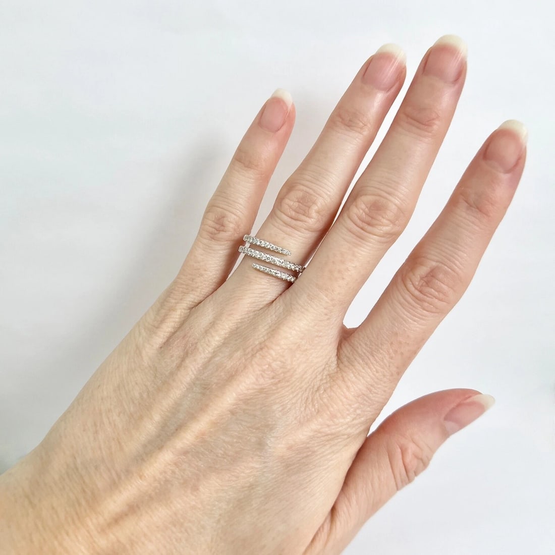 Diamond Spiral Crossover Wrap Bypass Statement Ring 14K White Gold .36 CTW - 3