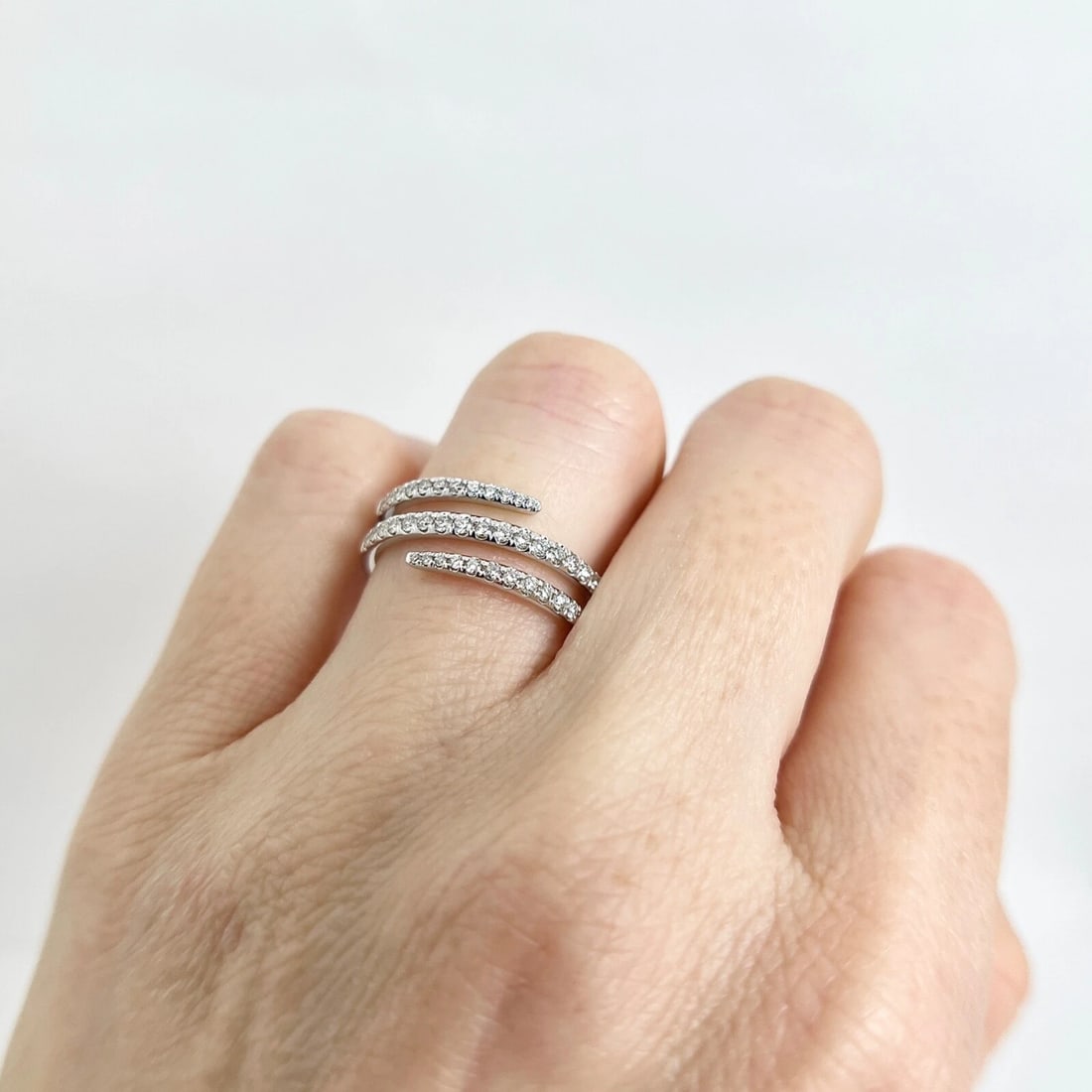 Diamond Spiral Crossover Wrap Bypass Statement Ring 14K White Gold .36 CTW - 4