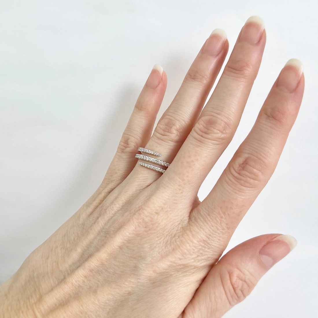 Diamond Spiral Crossover Wrap Bypass Statement Ring 14K White Gold .36 CTW - 5