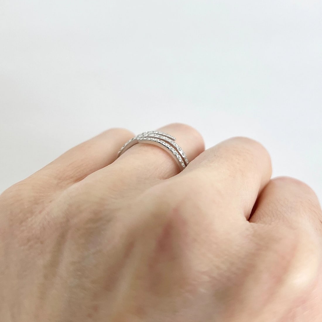 Diamond Spiral Crossover Wrap Bypass Statement Ring 14K White Gold .36 CTW - 6